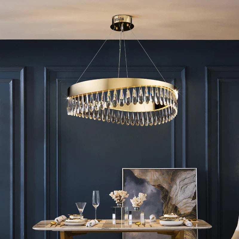 Afralia™ Crystal Stainless Steel LED Chandelier for Foyer
