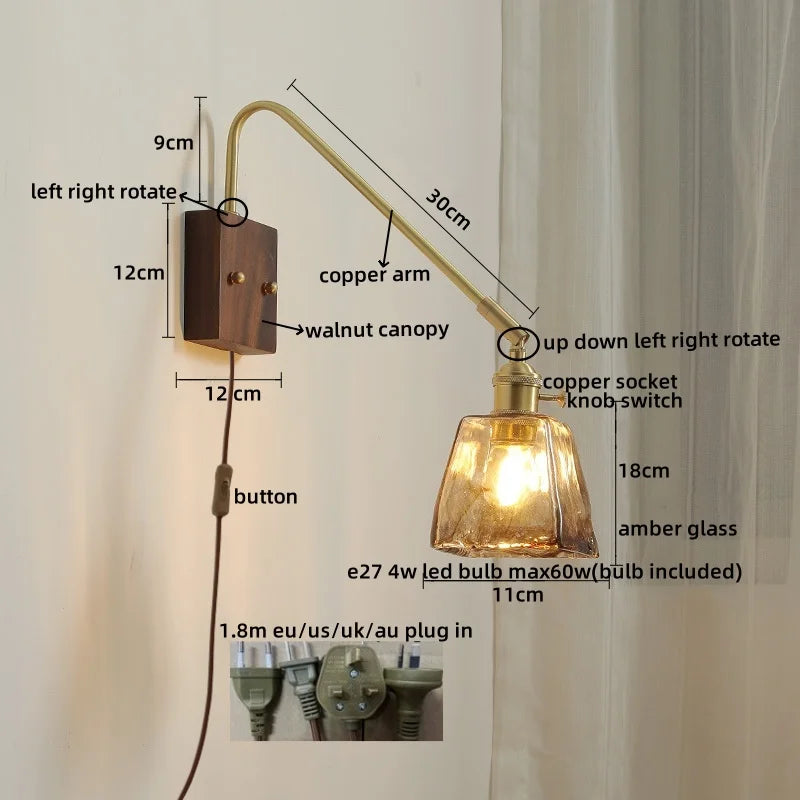 Afralia™ Modern LED Wall Lamp Walnut Copper Stair Light Fixtures Bedroom Bathroom Living Room