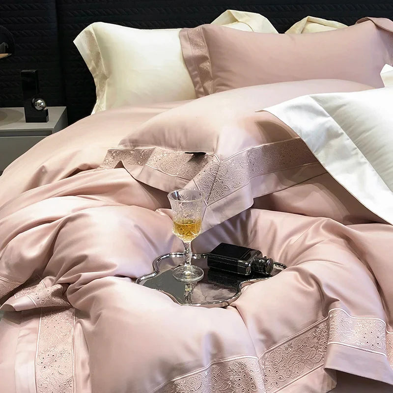 Afralia™ 1200TC Luxury Embroidery Bedding Set with Wide Edge & Lyocell Cotton Brushed Fabric