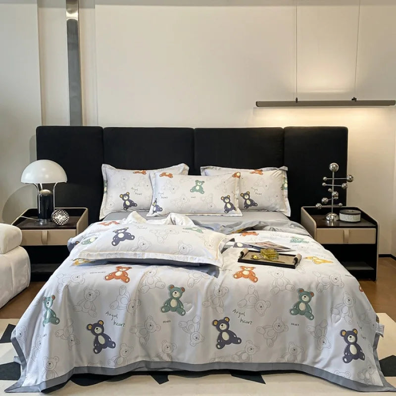 Afralia™ Tie-Dye Floral Satin Blanket Comforter: Super Soft Cooling Quilt for Bedding