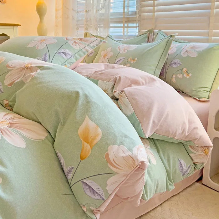 Afralia™ Plant Printed Cotton Brushed Duvet Cover Set for Double Bed