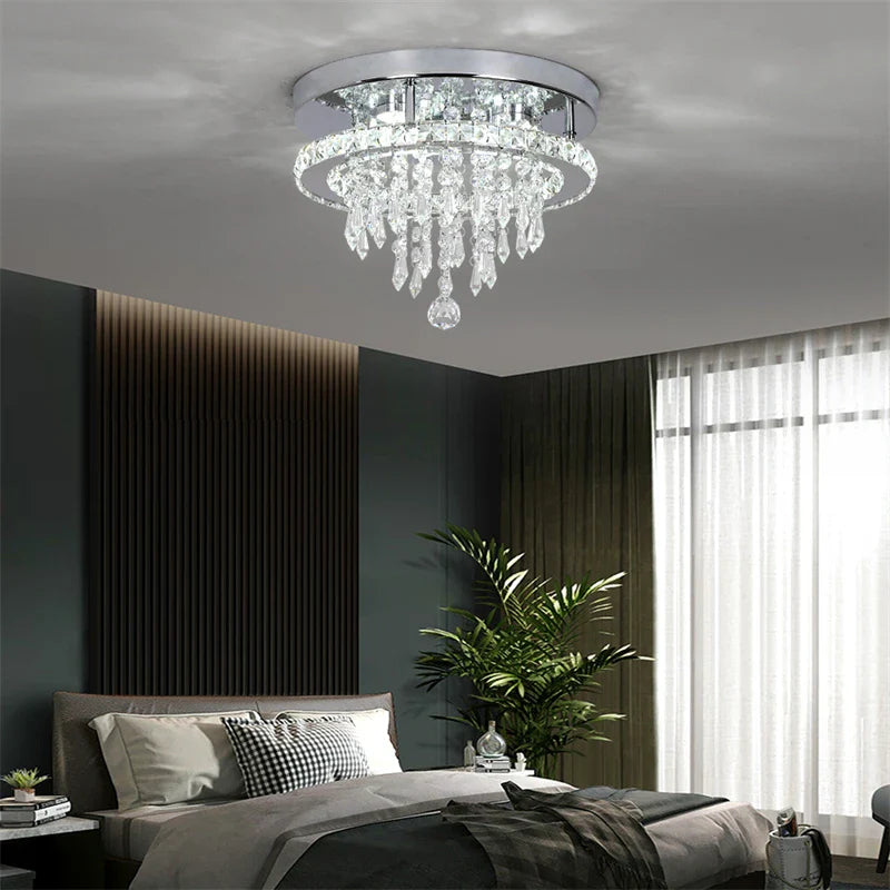 Afralia™ Crystal LED Ceiling Light Plafon Chandelier Stainless Steel Luminaria