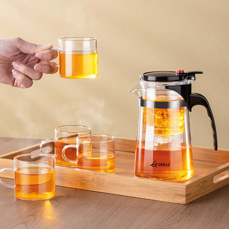Afralia™ Glass Teapot with One-button Filtering System