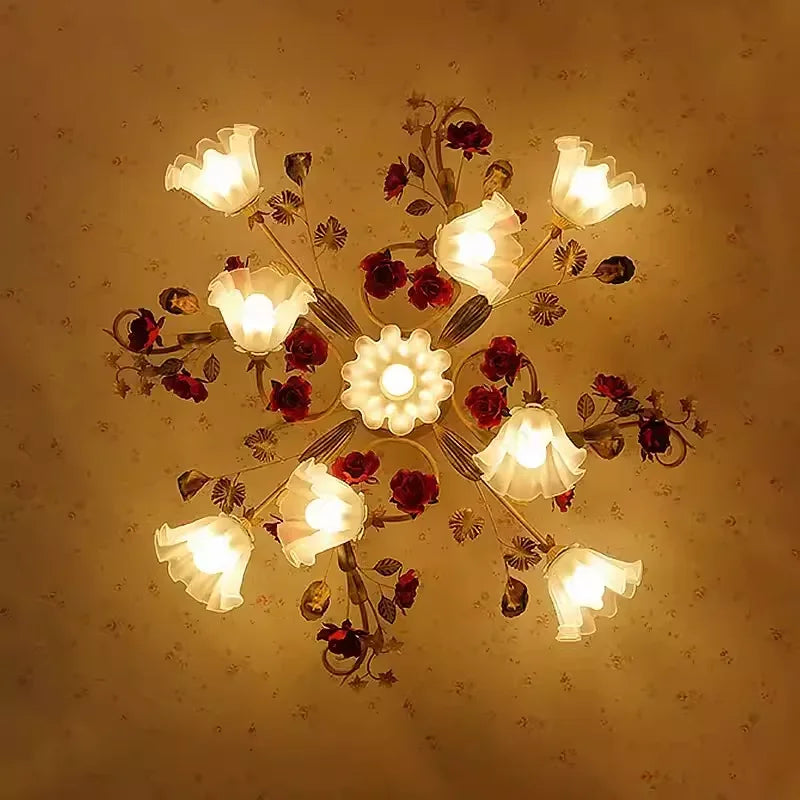 Afralia™ Romantic Retro Flower Ceiling Chandelier LED Light for Living Room Bedroom