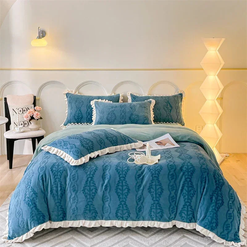 Afralia™ Milk Velvet Carving Bedding Set - Single to King Size Luxe Bed Linens