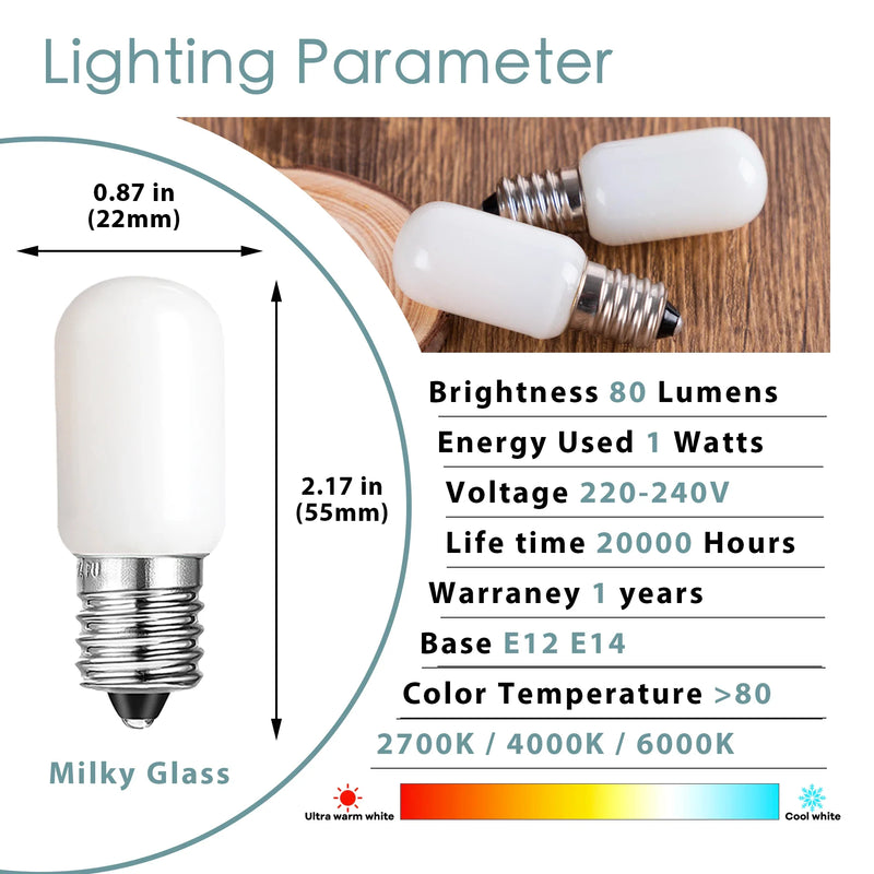 Afralia™ T20 LED Mini Night Light Bulb | Dimmable 1W 220V E12 E14 Base Fridge Lamp