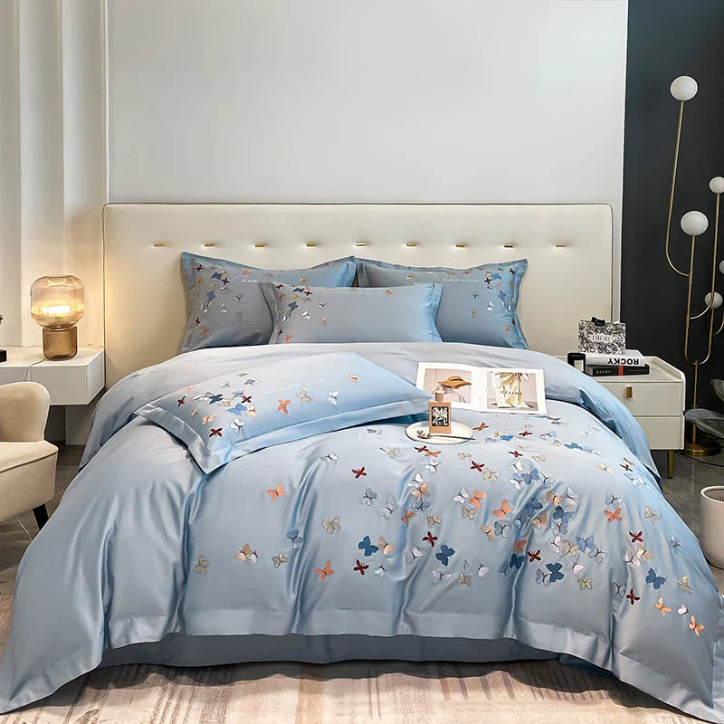 Afralia™ Butterfly Embroidery Cotton Luxury Bedding Set - 4Pcs