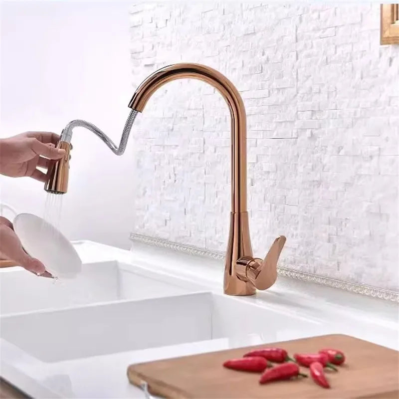 Afralia™ Rose Gold Kitchen Faucet with Pull Out Sprayer