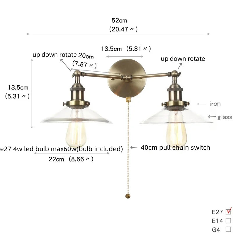 Afralia™ Vintage 2-Head Clear Glass Wall Lamp