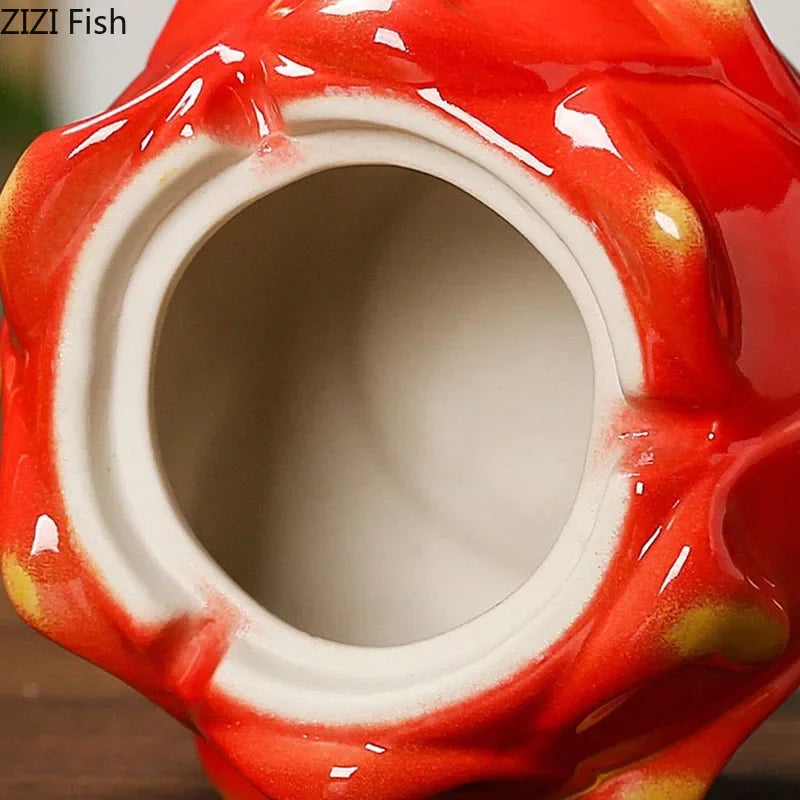 Afralia™ Pitaya Ceramic Ashtray with Lid - Desktop Smoking Accessories - Gift for Him