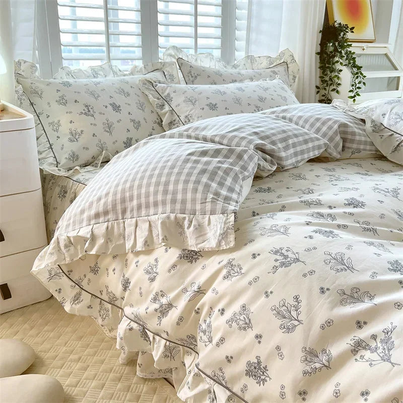 Afralia™ Floral Princess 100% Cotton Duvet Set for Queen Size Bed