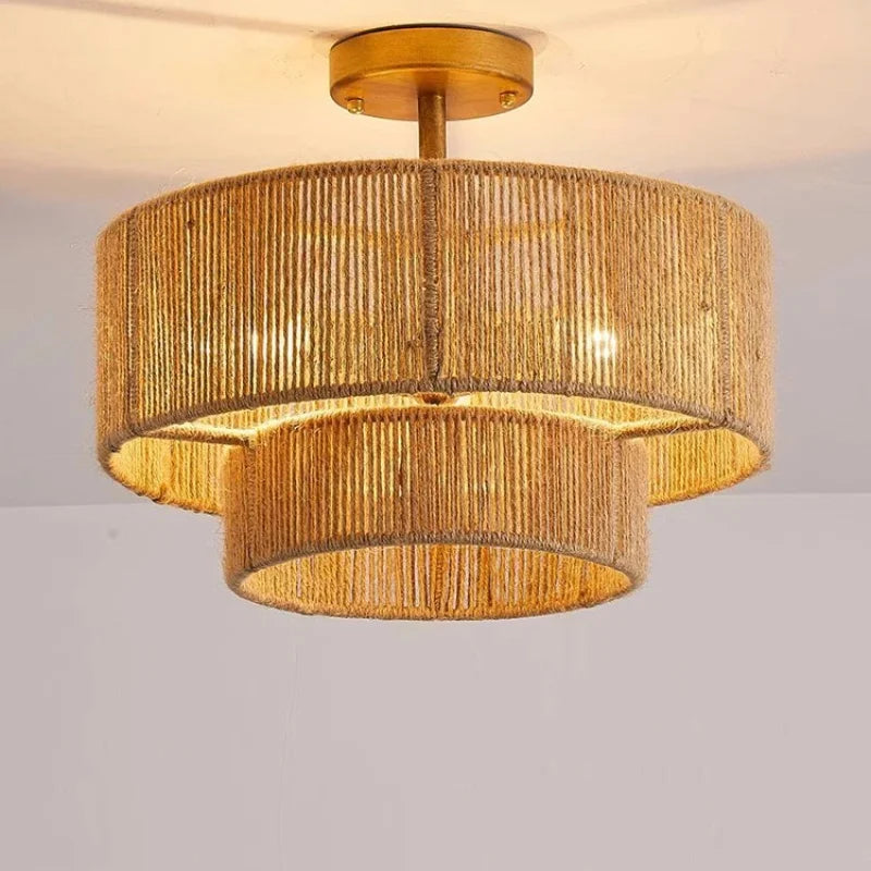 Afralia™ Retro Hemp Rope Round LED Pendant Lights for Dining Room and Restaurant