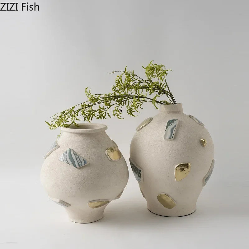 Afralia™ Ceramic Patch Vase for Aesthetic Room Decor & Artificial Flowers Arrangement