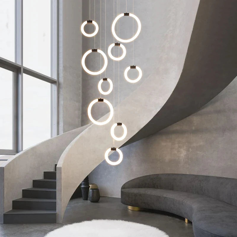 Afralia™ Nordic Circle Villa Chandelier | Modern Art Round Base Stair Kitchen Lighting