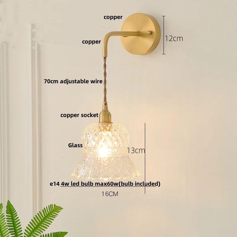 Afralia™ Flower Glass LED Wall Sconce Pull Chain Switch Modern Bathroom Mirror Light