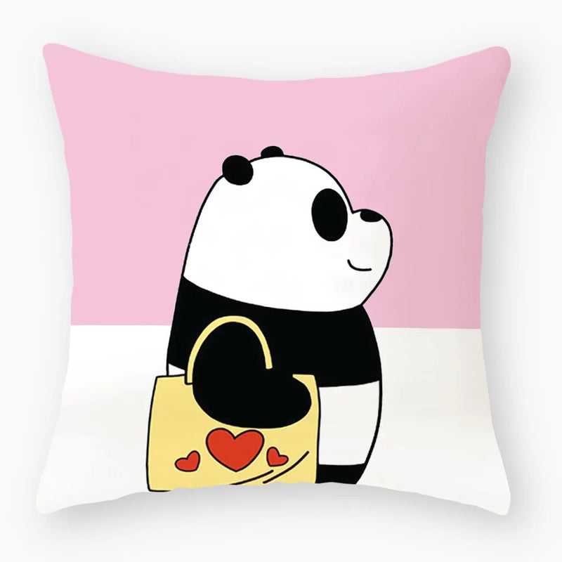 Afralia™ Panda Print Cushion Cover - Soft Short Plush 45x45cm
