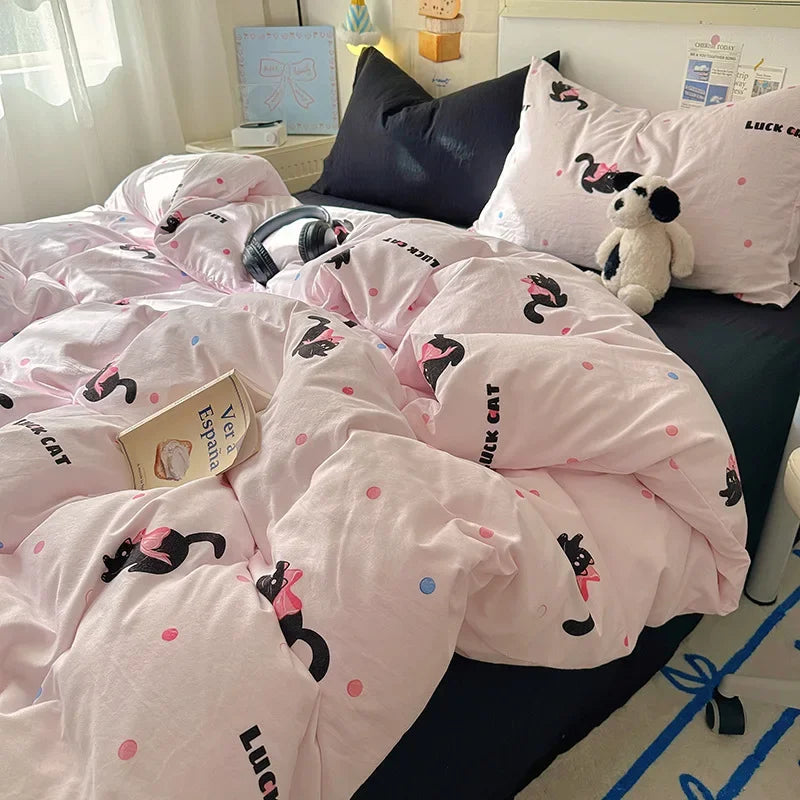 Afralia™ Cartoon Pattern Cotton Fitted Sheet Set – Soft & Cozy Bedding for Adults & Kids