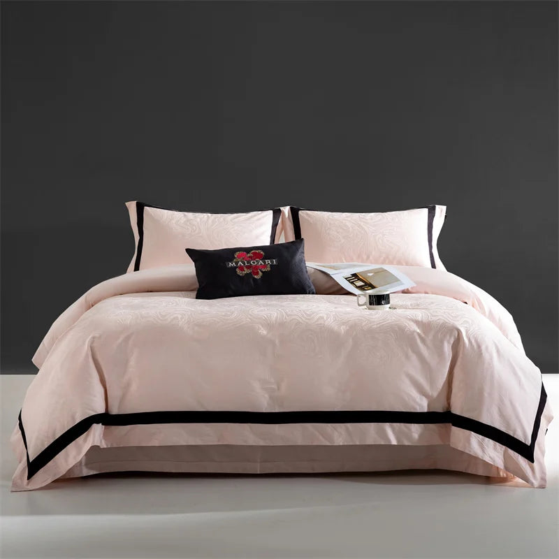 Afralia™ Champagne Gold Satin Jacquard Cotton Bedding Set - 4Pcs