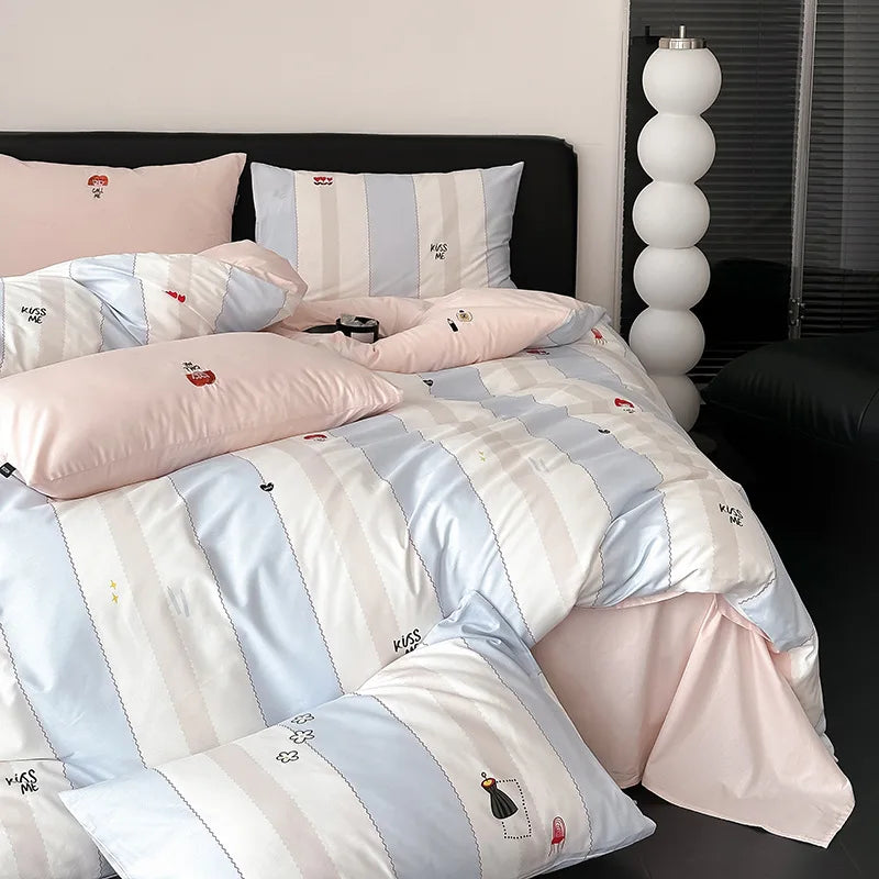 Afralia™ Embroidered Cotton Duvet Cover Set, King Size Bedding Set with Soft Bed Sheet