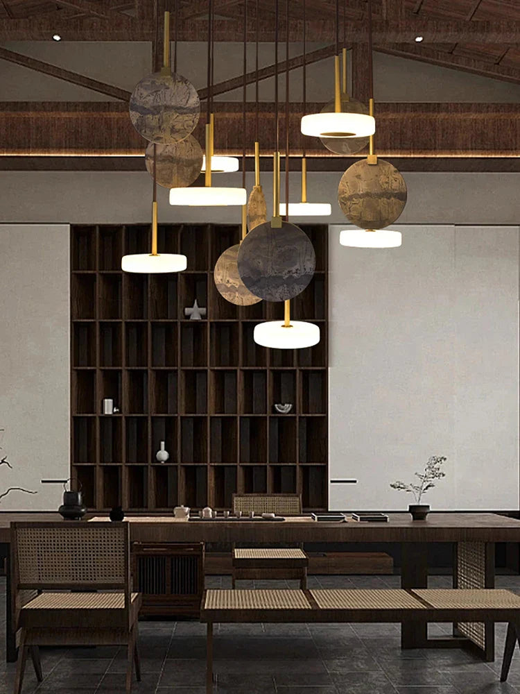 Afralia™ Burlywood Marble LED Ceiling Chandelier for Living Room