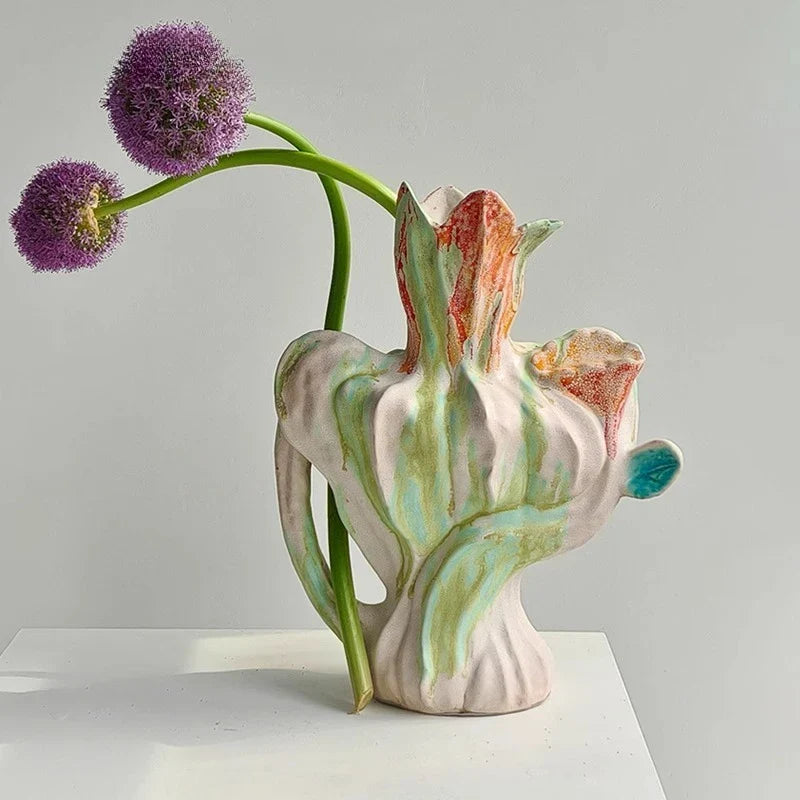 Afralia™ Ceramic Bud Vase with Colorful Graffiti Design for Home Decoration