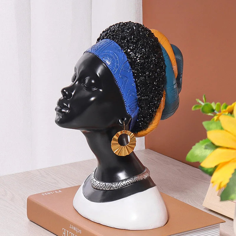 Afralia™ Resin African Woman Head Statue for Home Decor & Jewelry Display