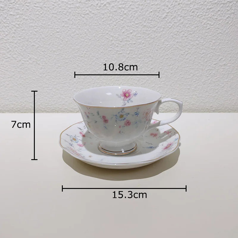 Afralia™ Ceramic Gold-plated Floral Cup & Saucer Set