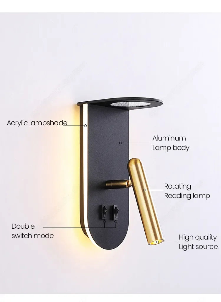 Nordic Bedroom Bedside Sconce Wall Light by Afralia™ - Rotatable Reading Wall Lamp for Living Room