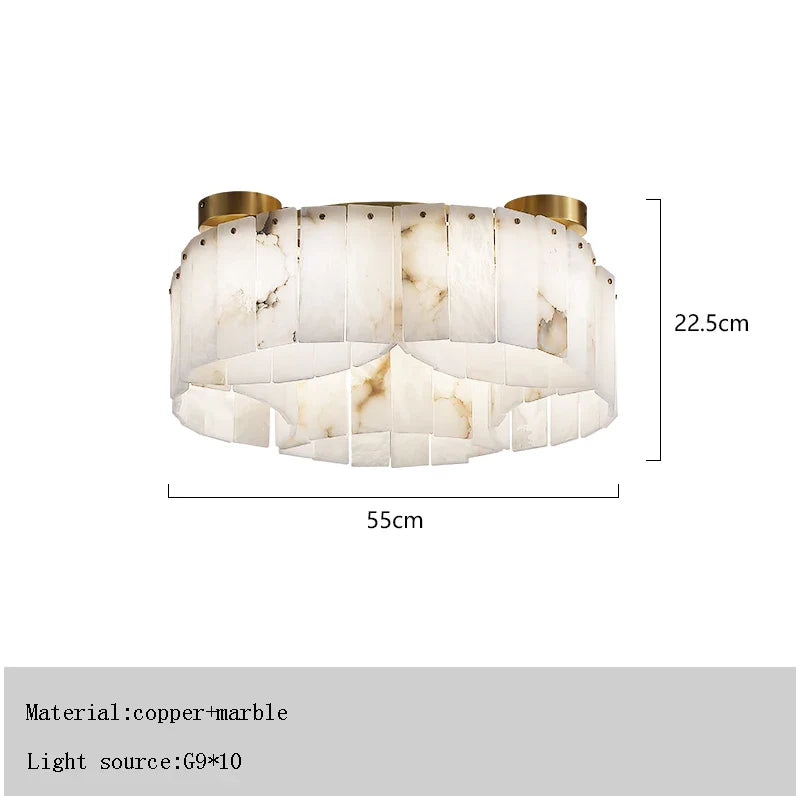 Afralia™ Round Dolomite Block Chandelier Light, Luxury Matte Gold Ceiling Fixture