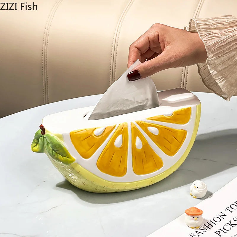 Afralia™ Lemon Ceramic Tissue Box - Cute Table Decoration - Bedside Paper Towel Case