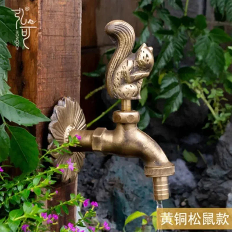 Afralia™ Antique Brass Wall Mount Garden Faucet for Kindergarden, Animal Design