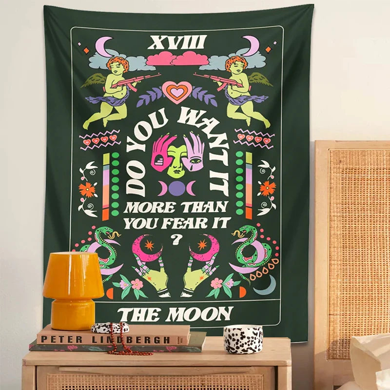 Afralia™ Lovers Tapestry: Tarot Card Astrology Snake Moon Psychedelic Wall Hanging