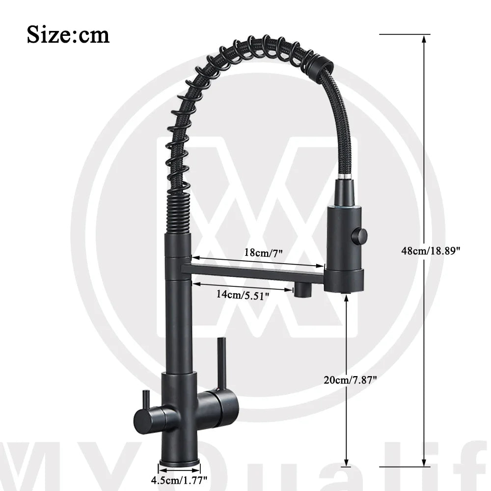 Afralia™ Matte Black Water Filter Kitchen Faucet Dual Handle Hot&Cold Drinking Pure Mixer
