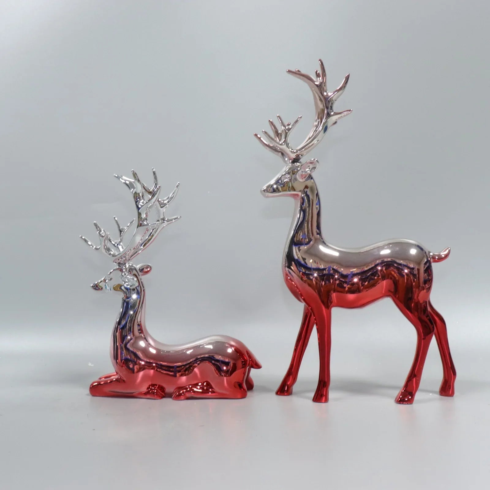 Afralia™ Silver Deer Elk Resin Sculpture Gradient Home Decor Figurines