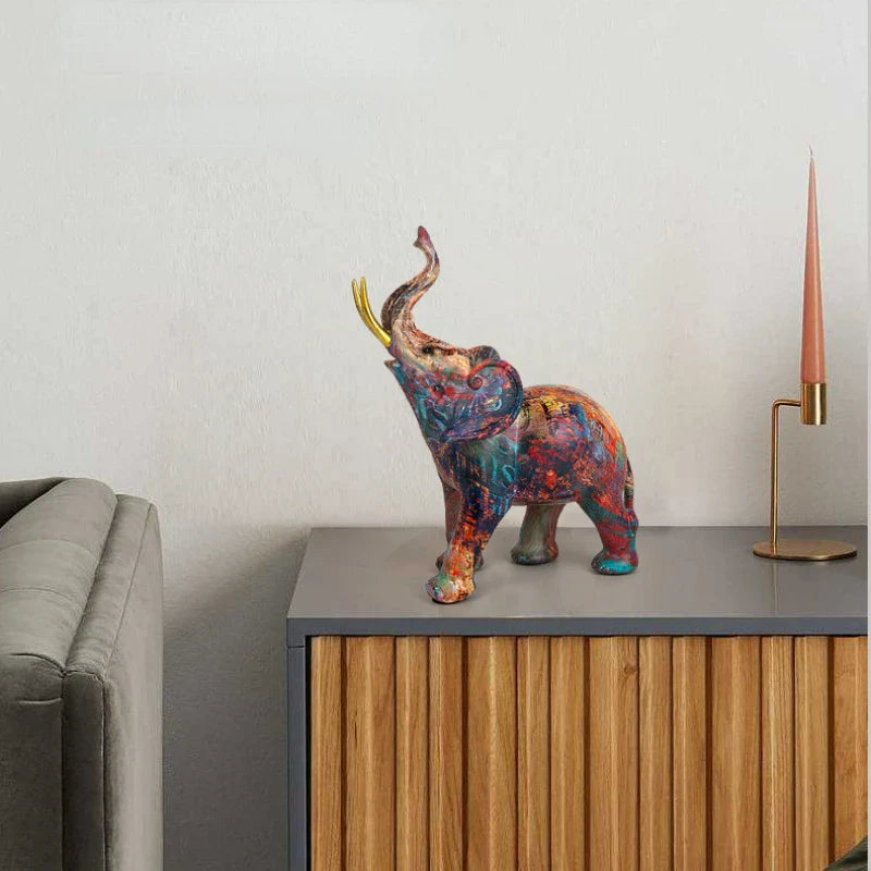 Afralia™ Splatter Art Elephant Decor Statue, Colorful Resin Animals, Desk Collection Display