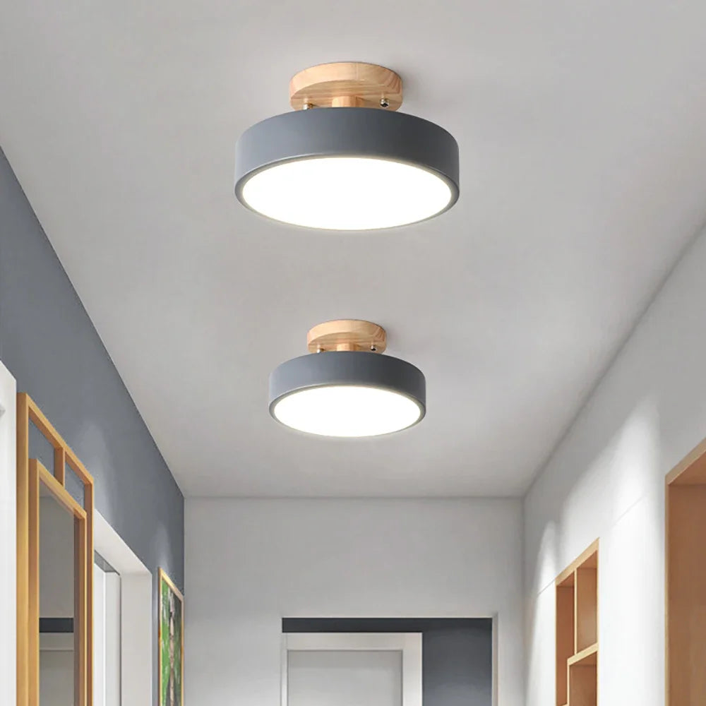 Afralia™ Nordic LED Makaron Wood Round Ceiling Lamp