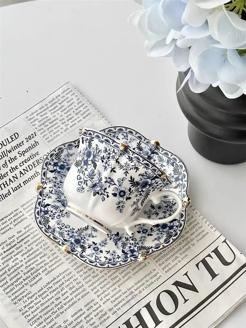 Porcelain Flower Tea Cups Set by Afralia™ - Elegant Coffee Cup Saucer Set