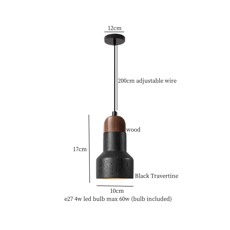 Afralia™ LED Pendant Lights Black Travertine Table Hanging Lamp for Bedroom Living Dining Room