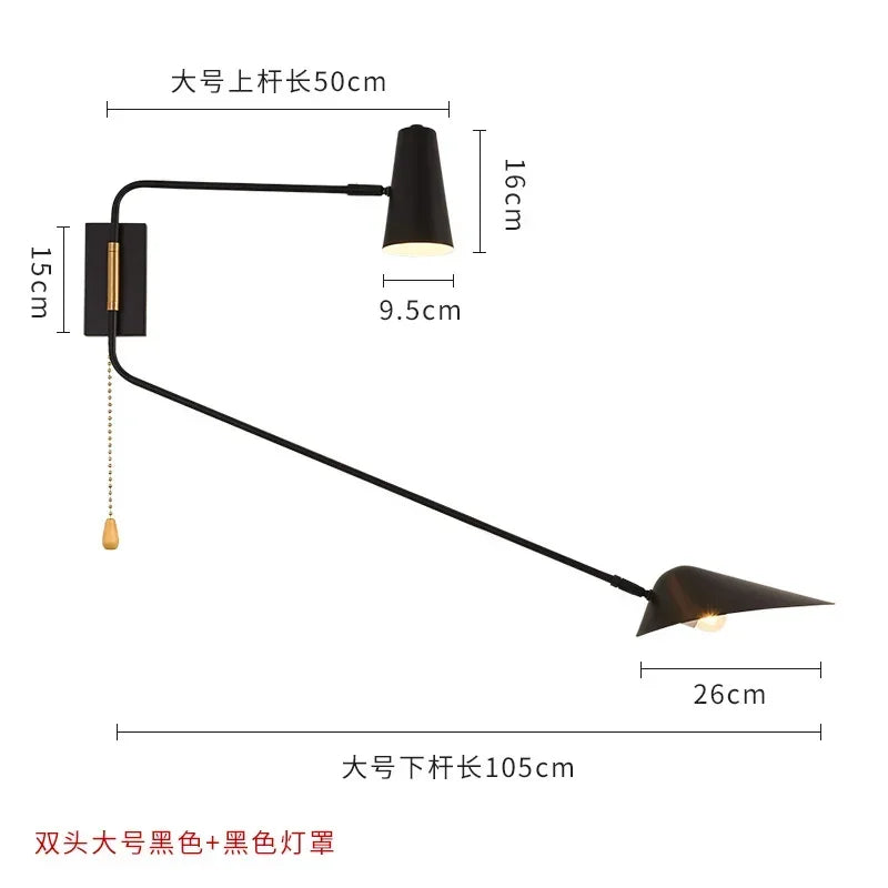 Afralia™ Adjustable Double Head LED Wall Lamp with Pull Switch