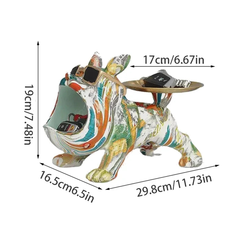 Afralia™ Resin French Bulldog Figurine with Tray - Colorful Dog Statue for Home Office Decor