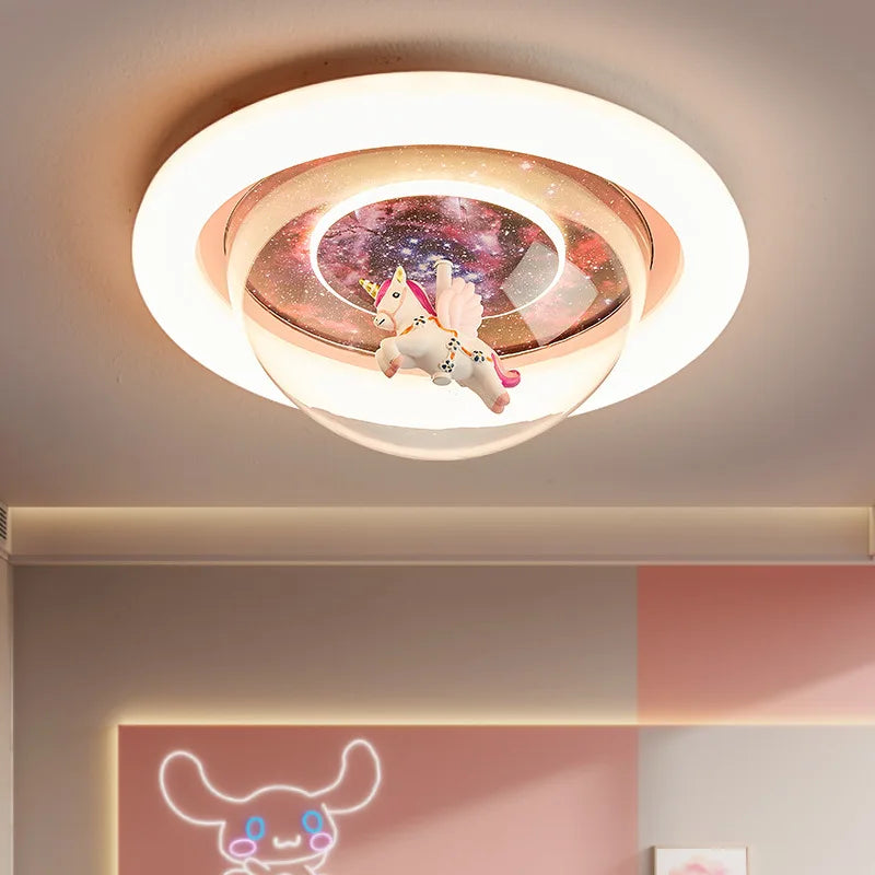 Afralia™ Unicorn Cartoon LED Chandelier Ceiling Light for Girls' Princess Room.