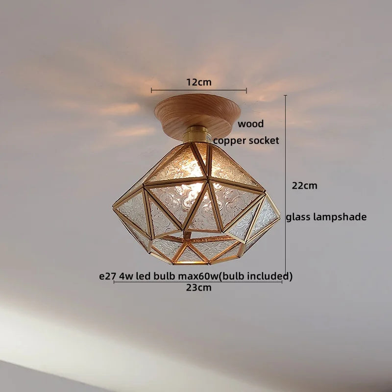 Afralia™ Wood Glass LED Ceiling Lamp Modern Plafondlamp for Home Restaurant Living Room