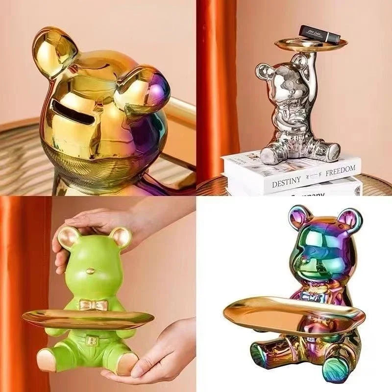 Afralia™ Bear Doll Storage Tray Piggy Bank Snacks Makeup Key Holder Home Decor Accessory