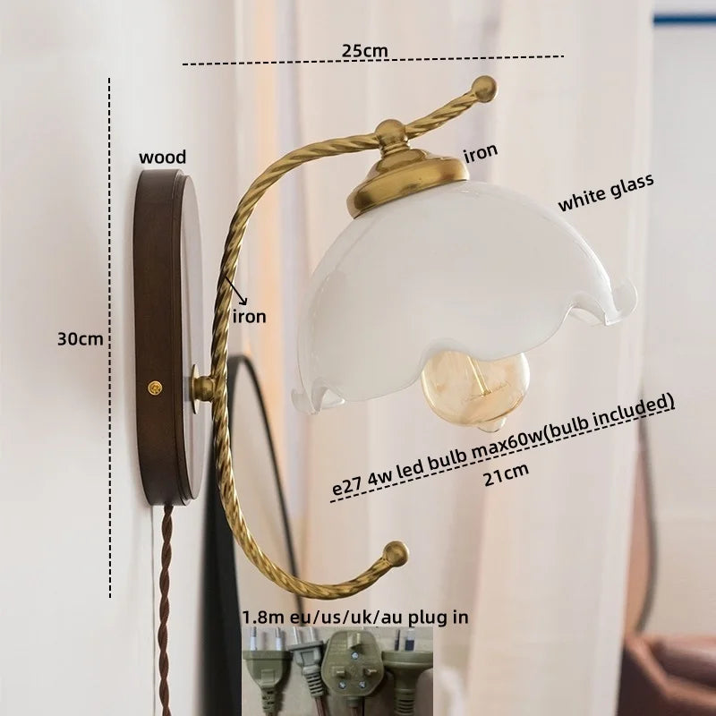 Afralia™ Iron Glass LED Wall Lights Modern Bedside Lamp 4w Bulb for Bathroom Bedroom Living Room