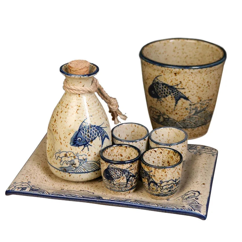 Afralia™ Japanese Sake Pot Set Handcrafted Ceramic Wine Warmer Vintage Spirits Cup