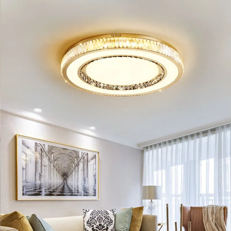 Afralia™ Gold Crystal Ceiling Lamp Double Layer Modern Chandelier Led Glossy Bedroom Decor