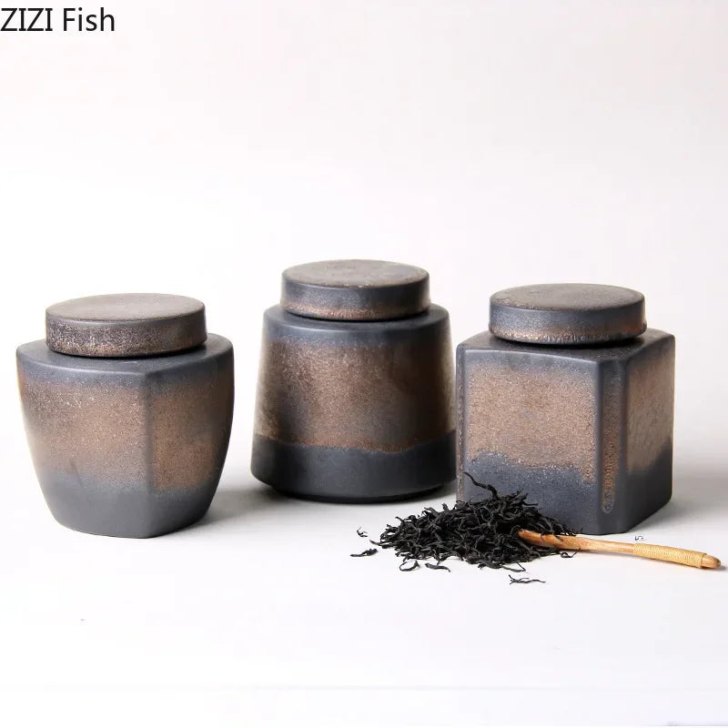 Afralia™ Ceramic Tea Canister | Sealed Coffee Storage Jar | Rough Pottery Tea Caddy