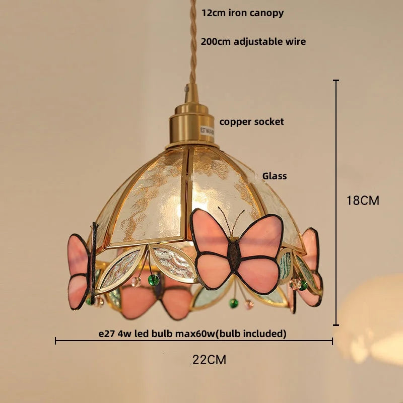 Afralia™ Red Butterfly LED Pendant Lamp Tiffany Glass Hanging Lights