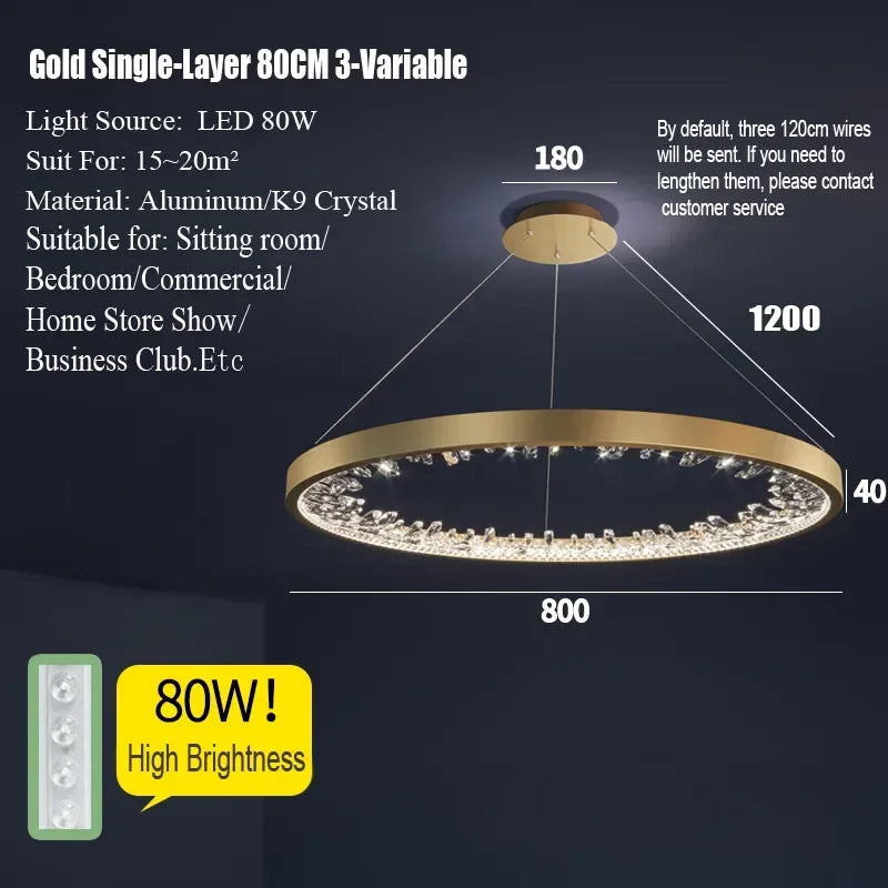Afralia™ Luxury Crystal Circle Rings Ceiling Chandelier for Living Room and Bedroom