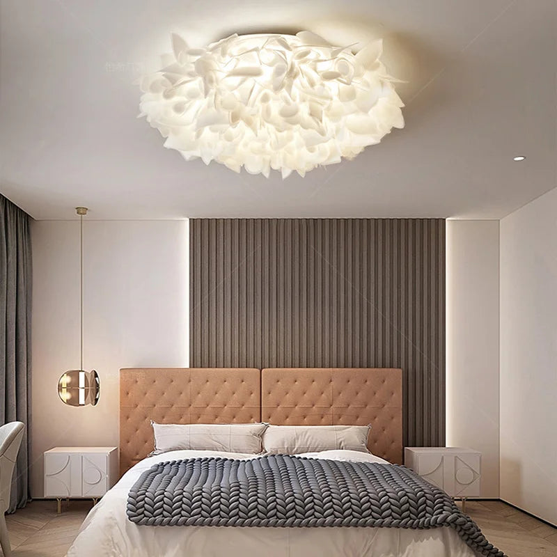 Afralia™ White Flower LED Ceiling Light with Remote Control Dimming for Home Decor